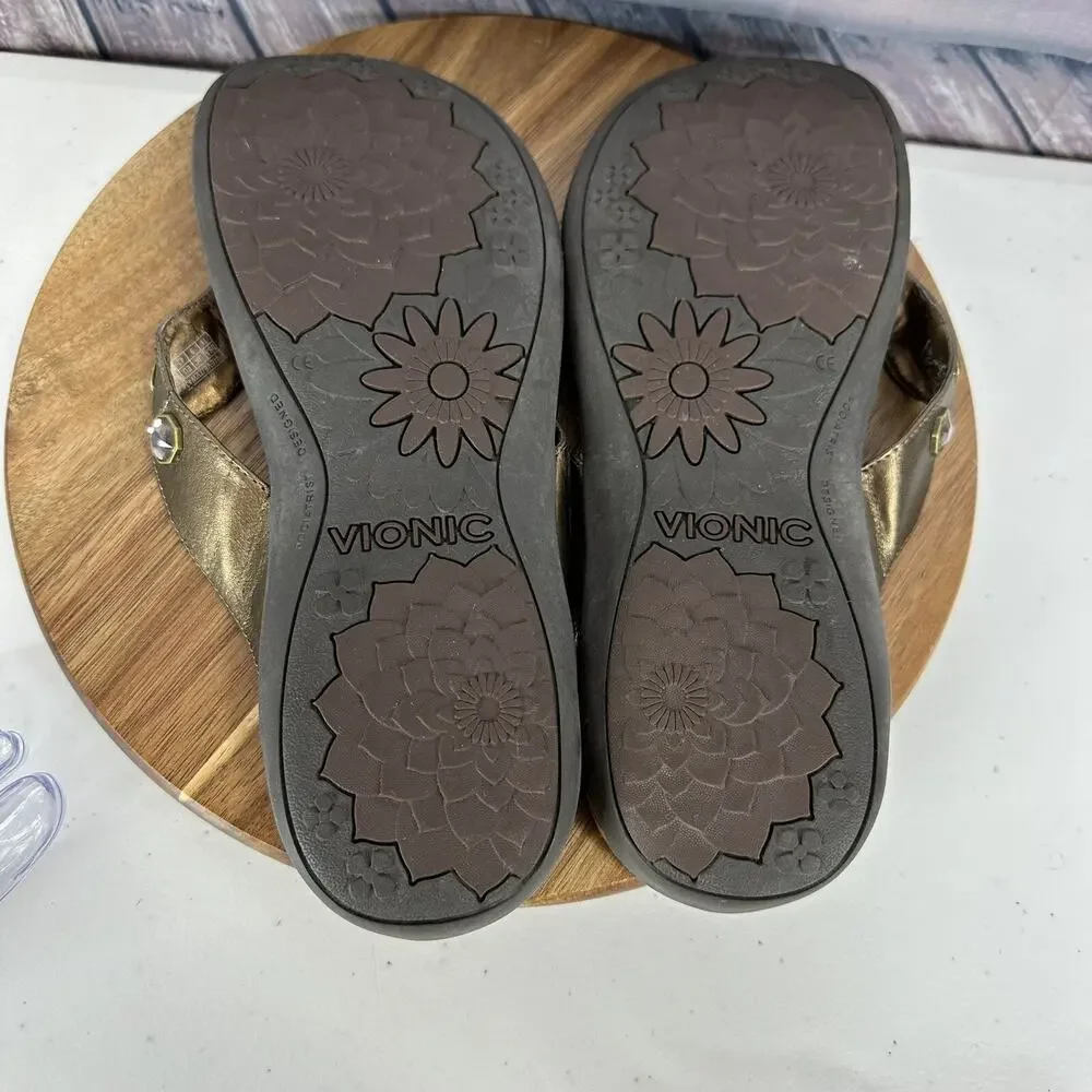 Vionic Sandal‎ Womens 11 Brown Eve Beaded Orthoheel Comfort Cushion Bronze